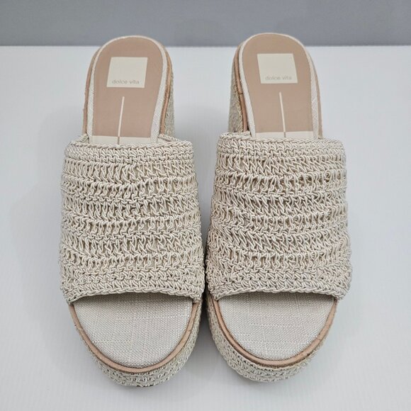 NEW Dolce Vita Ladin Wedge Womens 10 Ivory Cream Woven Heels Platform Sandal - Picture 4 of 13